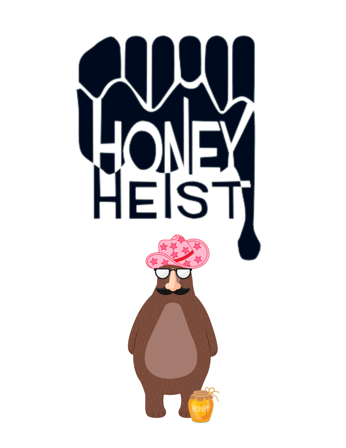 Honey Heist Logo with bear in disguise 
