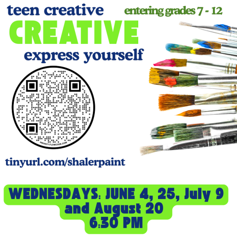 Assorted colorful paintbrushes along the right margin 